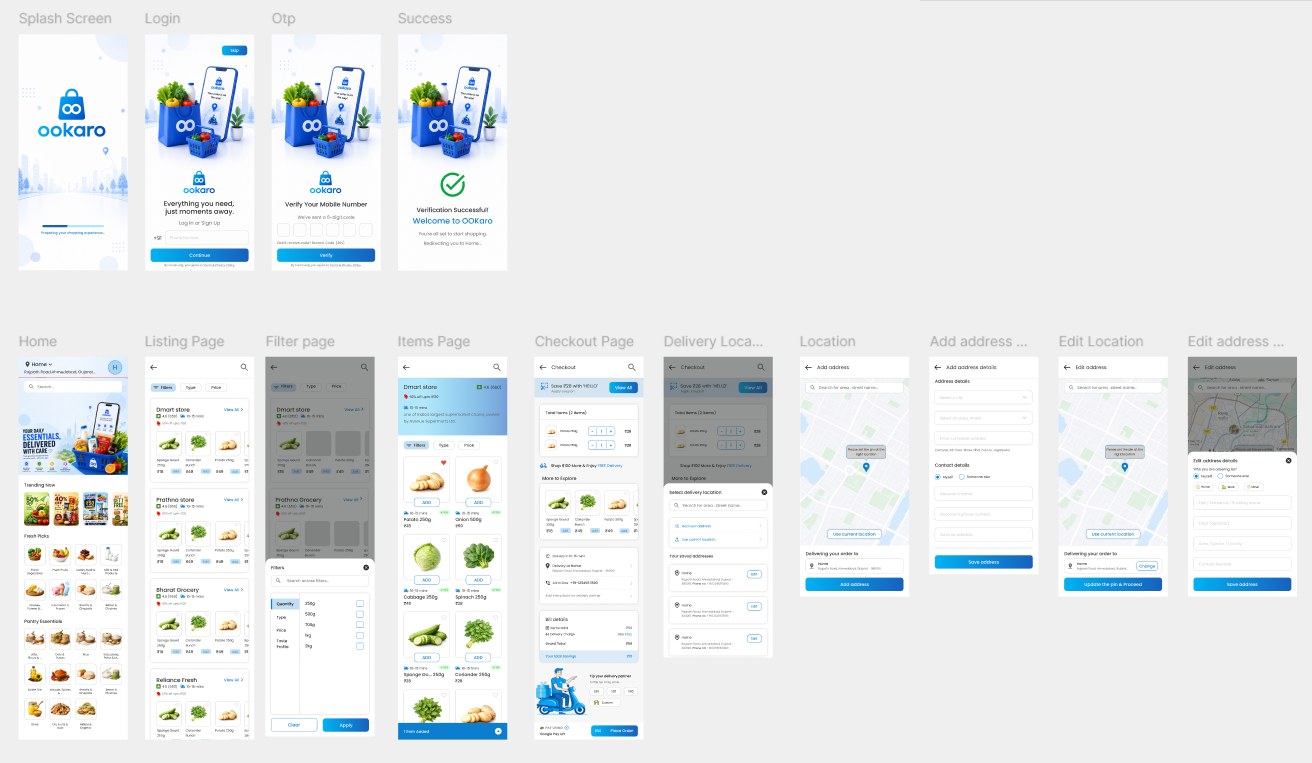 OOkaro grocery app screens